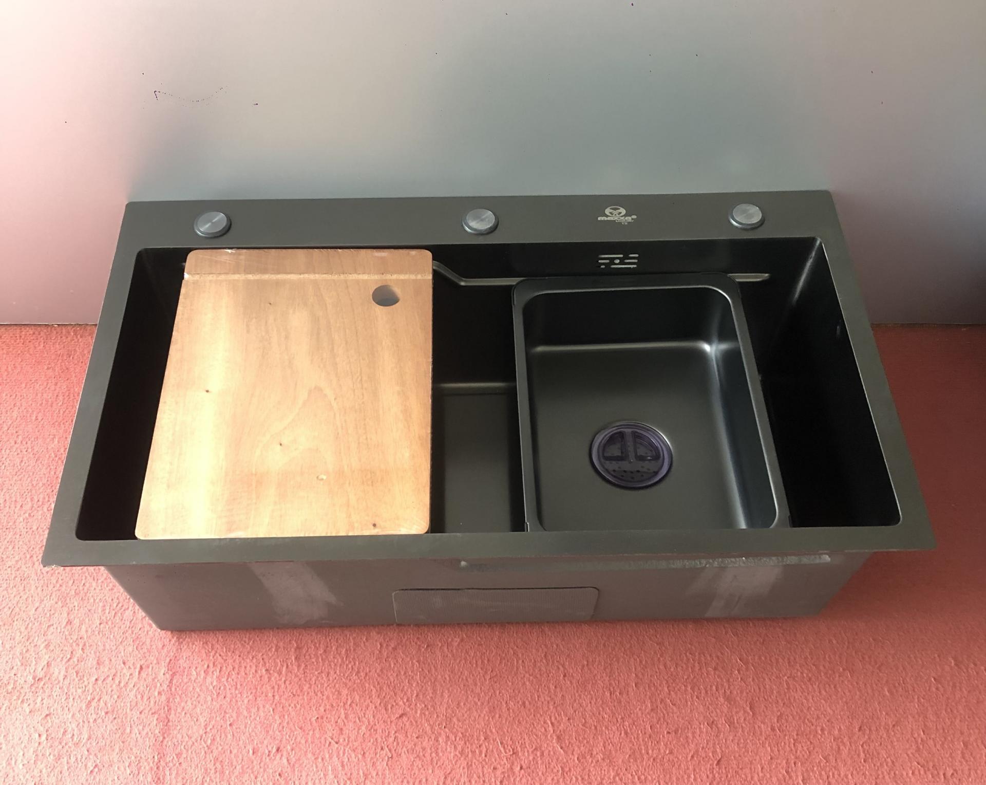 Chậu rửa bát Nano 1 hố rộng inox 201 có chậu rửa nhỏ+thớt