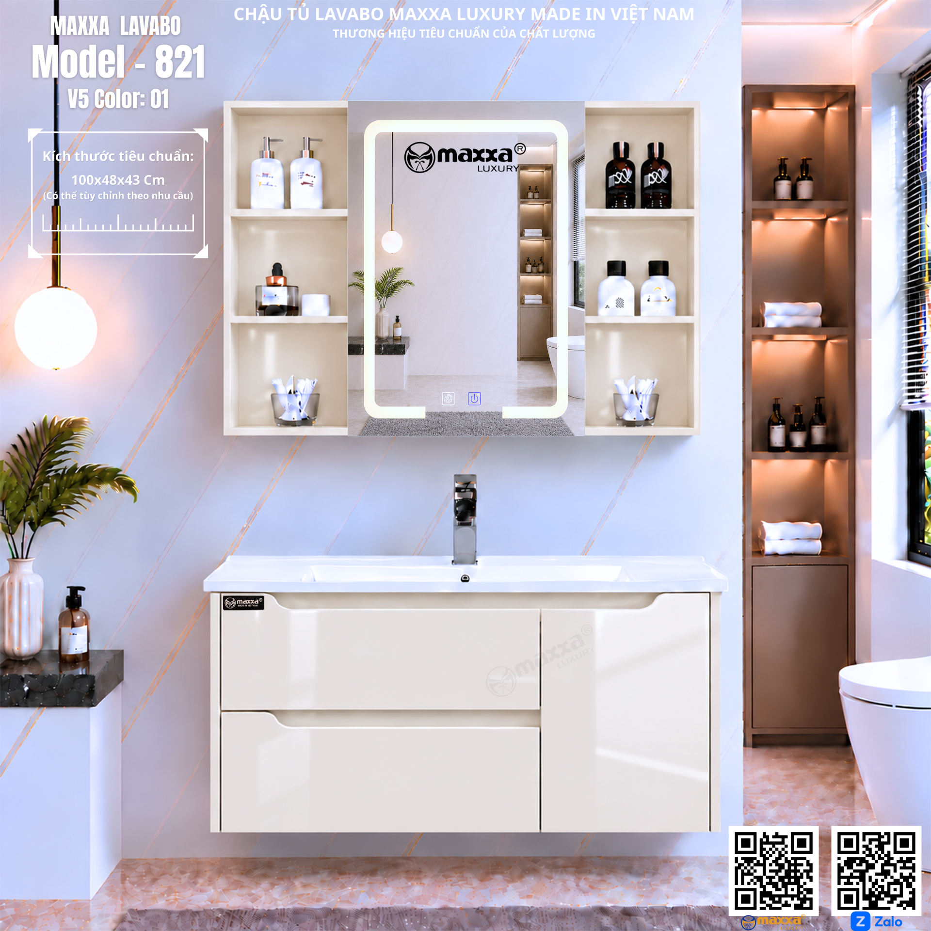 Lavabo 821 Led Sấy Cảm Ứng Vẫy Tay KT: 100x48x43